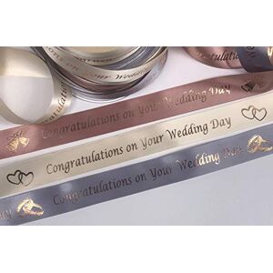 RIBBON WRITER 25mm Cream Satin Ribbon with Metallic Rose Gold 'Congratulations on Your Wedding Day' print 1 Metre length