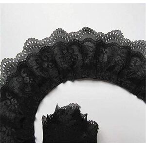 Qiuda 2 Yards 3 Layers Organza Gathered Lace Edge Trim Ribbon 6.5 cm Width Vintage Style Edging Trimmings Fabric Embroidered Applique Sewing Craft Wedding Bridal Dress DIY Clothes Embellishment (Black)