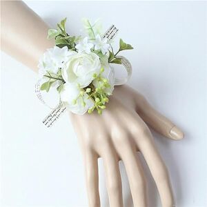 Wzbao Wedding Groom Boutonniere Bridesmaid Flowers Bracelet White Rose Boutonniere Corsage Pin Flower Wedding Witness Corsages Flower-Wrist-2