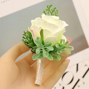 Wzbao White Rose Wedding Wrist Corsage Bridesmaid Sisters Bracelet Flowers Man Witness Buttonhole Suit Accessories-Boutonniere-A