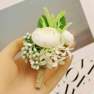 Wzbao White Rose Wedding Wrist Corsage Bridesmaid Sisters Bracelet Flowers Man Witness Buttonhole Suit Accessories-Boutonniere-F