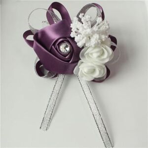 Kusaga Wrist Flower,Wrist Corsage Wedding Corsage Bracelet Ribbon Flower Cuff Bracelets Bridesmaid Bridal Corsage Wedding Bracelets for Women-deep-Pink (Color : Grape Purple)