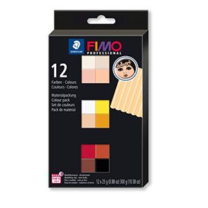 STAEDTLER 8073 C12-1 FIMO Professional Doll Art Oven-Hardening Modelling Clay - Assorted Colours (12 x 25 g Half-Blocks)