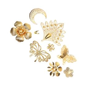 Generic 37pcs Jewelry Findings Headdress Making Accessories Metal Charms Gold Decor Jewlery Gold Flower Charms 3d Diy Handmade Material Flower Petal Decor Twine Crafts Pendant Headgear