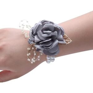 SYSUII Wedding Wrist Flower Corsage – Pack of 6 Wrist Flower Bracelet Bridesmaid Bride Wrist Flowers Rose Flowers Bracelet Hand Flower for Banquets, Proms, Parties – Grey