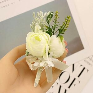 Wzbao White Rose Wedding Wrist Corsage Bridesmaid Sisters Bracelet Flowers Man Witness Buttonhole Suit Accessories-Boutonniere-E