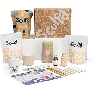 Sculpd Candle Making Pottery Kit with Air Dry Clay Beginners Candle Starter Kit for Adults with Eco Soy Wax, Scented Fragrance Oil, Varnish, Tools and Guide (2 Person, Peony)