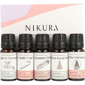 Nikura Winter Fragrance Oil Gift Set - 5 x 10ml Perfect for Diffusers for Home, Soap & Candle Making, Wax Melts, Burners for use in Bath Bombs, Perfume Scents Vegan & UK Made