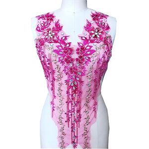 lopituwe Easy To Match Lace Applique For Wedding Bodice And Dance Dresses 3D Beads Embroidered With Rhinestones Nylon, rose redB