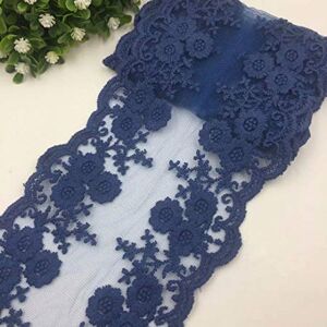 Qiuda Cotton Floral Tulle Lace Edge Trim Ribbon 12 cm Wide Vintage Style 9 Coloured Edging Trimmings Fabric Embroidered Applique Sewing Craft Wedding Bridal Dress Clothes Party Home DIY (Navy Blue, 2yard)