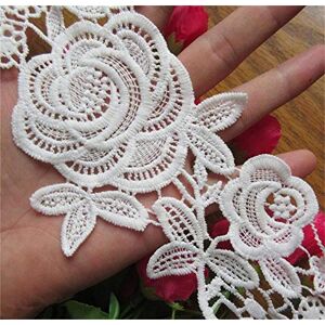 Qiuda 2 Yards Flower Rose Cotton Lace Edge Trim Ribbon 10 cm Width Vintage Style White Edging Trimmings Fabric Embroidered Applique Sewing Craft Wedding Bridal Dress Embellishment Decor Clothes Embroidery