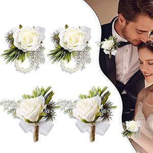 Twshiny Wrist Corsages for Weddings, Rose Flower Wrist Corsage and Boutonniere Set 2Pair Boutonniere Buttonholes Groom Wristband Roses Rose Wedding Flowers Accessories