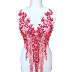 lopituwe Easy To Match Lace Applique For Wedding Bodice And Dance Dresses 3D Beads Embroidered With Rhinestones Nylon, red B
