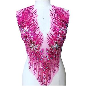 lopituwe Easy To Match Lace Applique For Wedding Bodice And Dance Dresses 3D Beads Embroidered With Rhinestones Nylon, rose red A