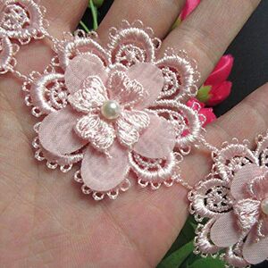 Qiuda 1 Yard Flower Pearl Lace Edge Trim Ribbon 5 cm Width Vintage Style Pink Edging Trimmings Fabric Embroidered Applique Sewing Craft Wedding Bridal Dress Embellishment DIY Party Decor Clothes Embroidery