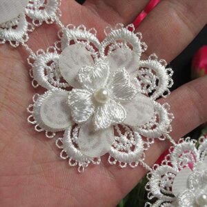 Qiuda 1 Yard Flower Pearl Lace Edge Trim Ribbon 5 cm Width Vintage Style Off White Edging Trimmings Fabric Embroidered Applique Sewing Craft Wedding Bridal Dress Embellishment DIY Decor Clothes Embroidery