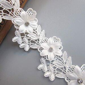 Qiuda 1 Meter Guipure Flower Leaves Diamond Lace Edge Trim Ribbon 5 cm Width Vintage Style White Edging Trimmings Fabric Embroidered Applique Sewing Craft Wedding Bridal Evening Dress DIY Party Show Clothes