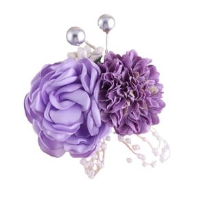 CNBYDK Purple Rose Wrist Flower Corsage with Pearl Chain Bride Bridesmaid Wrist Flower Bracelet 2 pieces/set