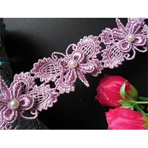 Qiuda 2 Yard Flower Pearl Butterfly Lace Edging Trim Ribbon 3cm Width Vintage Style Coloured Trimmings Fabric Embroidered Applique Sewing Craft Wedding Bridal Dress Party Decoration Clothes DIY(Purple)