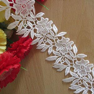 Qiuda 1 Meter Polyester Flower Leaves Lace Edge Trim Ribbon 6 cm Width Ivory White Black Trimmings Fabric Embroidered Applique Sewing Craft Wedding Bridal Dress Embellishment Party Clothes(Ivory White)