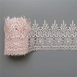 Qiuda 3 Meters Floral Venice Lace Edging Trim Ribbon 90 mm Width Vintage Trimmings Fabric Flower Embroidered Applique DIY Sewing Wedding Bridal Dress Party Clothes Embroidery Gift Cakes DIY Craft,Pink