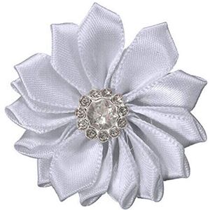 ZHOUBA 10 Pcs 4cm Satin Ribbon Flowers Shiny Rhinestone Appliques DIY Wedding Craft - White