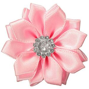 ZHOUBA 10 Pcs 4cm Satin Ribbon Flowers Shiny Rhinestone Appliques DIY Wedding Craft - Light Pink