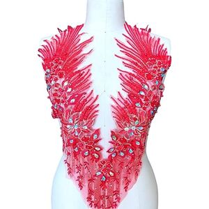 lopituwe Easy To Match Lace Applique For Wedding Bodice And Dance Dresses 3D Beads Embroidered With Rhinestones Nylon, red A