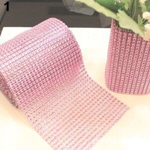 Brussels08 1 Yard Sparkle Rhinestone Plastic Ribbon Roll Mesh Wrap Diamond Sparkling Mesh Ribbon for Wedding Cake, Birthdays, Baby Shower, Christmas, Arts & Crafts Vase Decoration Pink