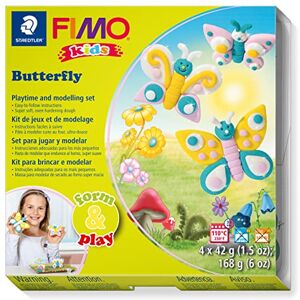 STAEDTLER 8034 10 LZ FIMO Kids Form&Play Playtime & Modelling Polymer Clay Set - "Butterfly" (Pack of 4 Blocks, Stickers, Modelling Tools & Background Scene)