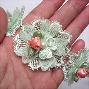 Qiuda 2 Yard Pearl Flower Lace Edge Trim Ribbon 4.5 cm Width Vintage Style Green Edging Trimmings Fabric Embroidered Applique Sewing Craft Wedding Bridal Dress Embellishment Decoration Clothes Embroidery