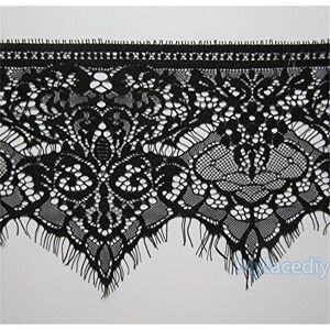 Qiuda 2 Yards Eyelash Lace Edge Trim Ribbon 19 cm Width Vintage Style Black Edging Trimmings Fabric Embroidered Applique Sewing Craft Wedding Bridal Dress Embellishment DIY Party Decor Clothes Embroidery