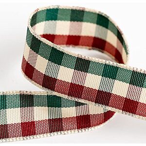 Italian Options Tartan Ribbon 16mm x 10M - Burgundy/Cream/Green