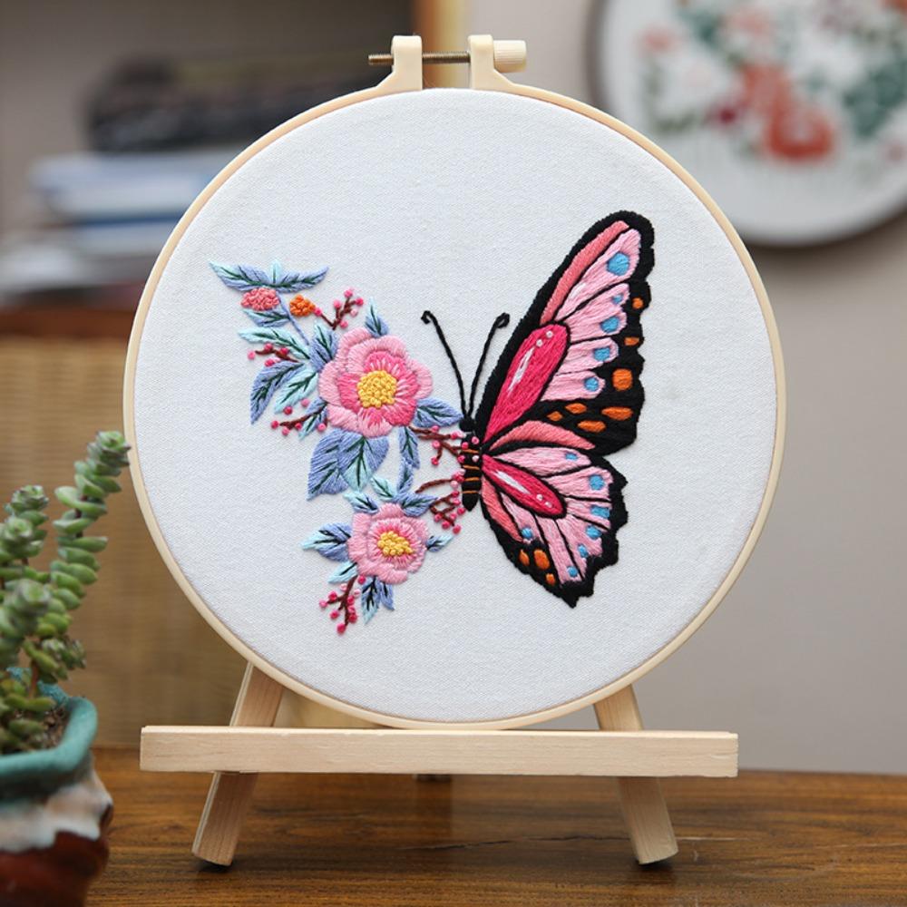 Gangding Instructions Threads With Hoop Hand Embroidery DIY Butterfly Patterns Cross Stitch Beginners Adults