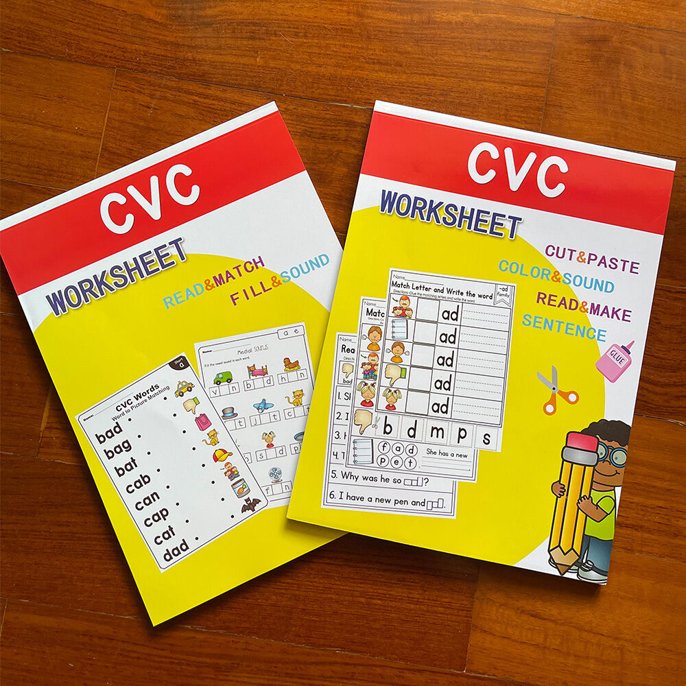 Temu 2books English Cvc Words Phonics Workbook Language Arts Skills Book For Kids Children Read & Match & Sound & Sentence Worksheet