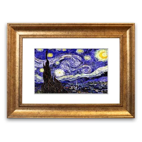 East Urban Home 'Vincent Van Gogh Starry Night Canv Cornwall' Framed Photographic Print East Urban Home Size: 50 cm H x 70 cm W, Frame Options: Gold Antique  - Size: 50 cm H x 70 cm W