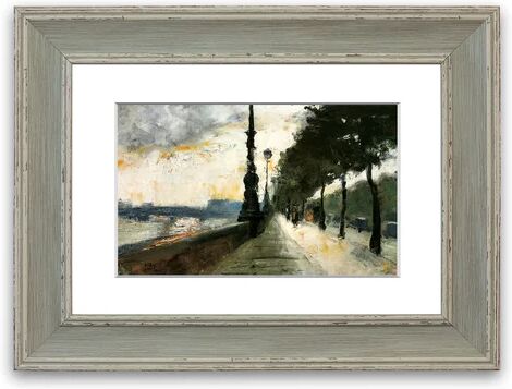 East Urban Home 'Waterloo Bridge in the Sun By Lesser Ury Cornwall' Framed Photographic Print East Urban Home Size: 50 cm H x 70 cm W, Frame Options: Blue Distressed  - Size: 93 cm H x 70 cm W