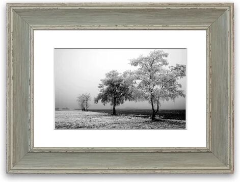 East Urban Home 'Winter Mist' Framed Photographic Print East Urban Home Size: 93 cm H x 70 cm W, Frame Options: Blue Distressed  - Size: 50 cm H x 70 cm W