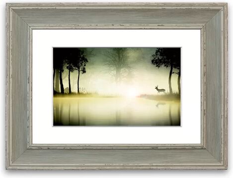 East Urban Home 'Deer in the Morning Lake Cornwall Forest' Framed Photographic Print East Urban Home Size: 50 cm H x 70 cm W, Frame Options: Blue  - Size: 93 cm H x 126 cm W