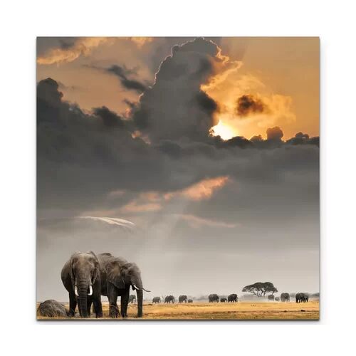 East Urban Home African Sunset with Elephants Print on Canvas East Urban Home  - Size: Large