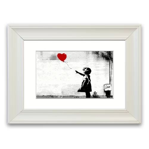 East Urban Home 'Balloon Girl Love Heart Cornwall Banksy' Framed Photographic Print East Urban Home Size: 93 cm H x 126 cm W, Frame Options: White Matt  - Size: 93 cm H x 126 cm W