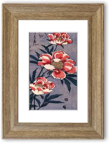 East Urban Home 'Peonies By Hiroshige Cornwall' Framed Photographic Print East Urban Home Size: 50 cm H x 70 cm W, Frame Options: Teak Woodgrain  - Size: 93 cm H x 126 cm W