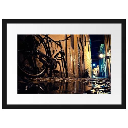 East Urban Home Side Lane with Bicycle Framed Photographic Print Poster East Urban Home Size: 40cm H x 55cm W  - Size: Large