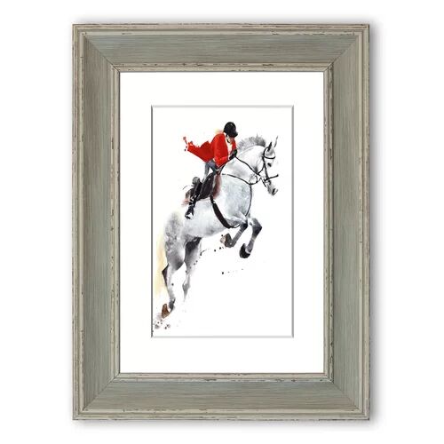 East Urban Home 'Horse Jumping Cornwall' Framed Photographic Print East Urban Home Size: 70 cm H x 50 cm W, Frame Options: Blue  - Size: 93 cm H x 70 cm W