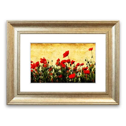 East Urban Home 'Poppy Field Golden Skys Cornwall Flowers' Framed Photographic Print East Urban Home Size: 93 cm H x 70 cm W, Frame Options: Silver  - Size: 93 cm H x 126 cm W