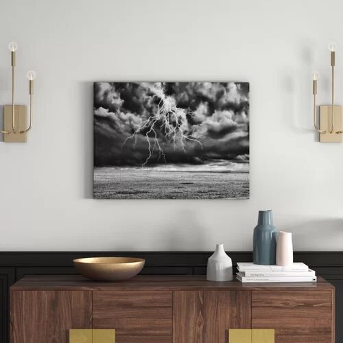 East Urban Home Storm over Sea in Monochrome Wall Art on Canvas East Urban Home Size: 60cm H x 80cm W  - Size: 60cm H x 80cm W