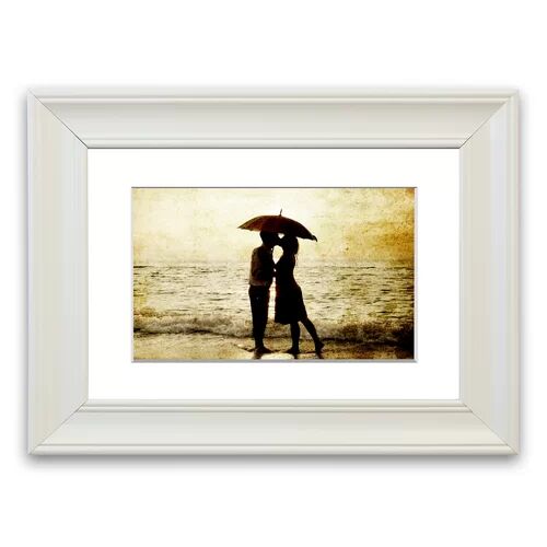 East Urban Home 'Romantic Love Couple In The Rain' Framed Photographic Print East Urban Home Size: 93 cm H x 126 cm W, Frame Options: Matte White  - Size: 93 cm H x 70 cm W
