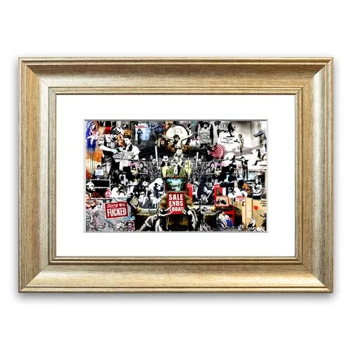 East Urban Home 'Canvas Collage 1 Cornwall Banksy' Framed Photographic Print East Urban Home Size: 93 cm H x 70 cm W, Frame Options: Silver Antique  - Size: 93 cm H x 70 cm W