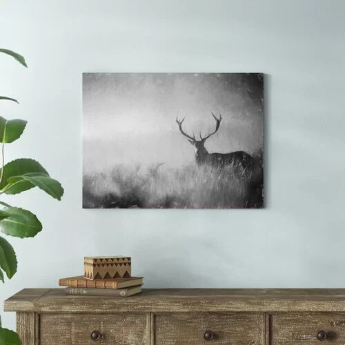Union Rustic Red Deer Stag in the Mist Wall Art on Canvas Union Rustic Size: 40cm H x 60cm W  - Size: 25cm H X 22cm W X 12cm D