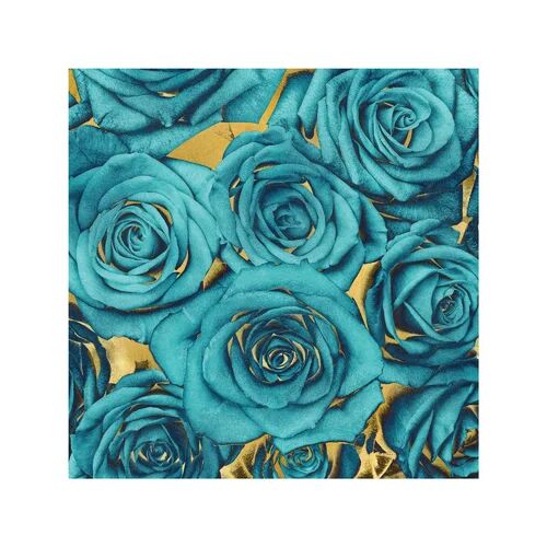 East Urban Home 'Roses- Teal on Gold' by Kate Bennett Graphic Art Print on Wrapped Canvas East Urban Home Size: 66.04cm H x 66.04cm W x 1.91cm D  - Size: 45.72cm H x 45.72cm W x 3.81cm D